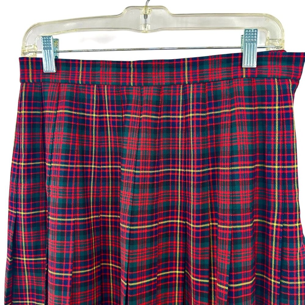 VINTAGE H&W HAWKSLEY & WIGHT TARTAN PLAID PLEATED WOOL MIDI SKIRT MADE IN USA - Picture 3 of 6